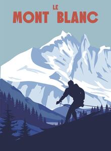 Art Print Mont Blanc Ski resort poster, retro, VectorUp