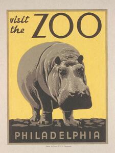 Fine Art Print Vintage Philadelphia Zoo Poster (Featuring a Hippo), (30 x 40 cm)