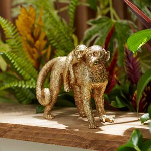 Mother and Baby Monkey Indoor Outdoor Ornament Gold