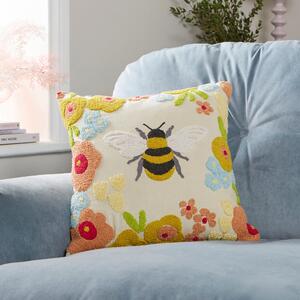 Bee Embroidered Square Cushion MultiColoured