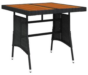 Garden Table Black 70x70x72 cm Poly Rattan & Solid Acacia Wood