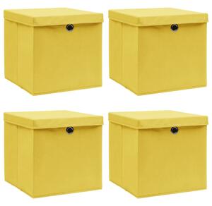 Storage Boxes with Lids 4 pcs Yellow 32x32x32 cm Fabric