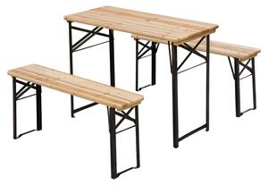 Outsunny Wooden Picnic Table and Bench Set, Outdoor Garden Furniture for Family Gatherings, Natural Wood Finish