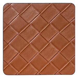Set of 4 Brown Woven Faux Leather Coasters Brown