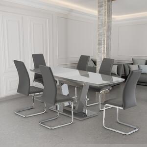 Venice 6-8 Seater Rectangular Extendable Glass Top Dining Table, Grey Grey