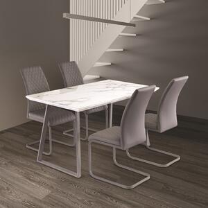 Waverley 4 Seater Rectangular Dining Table, White Marble Effect White/Grey
