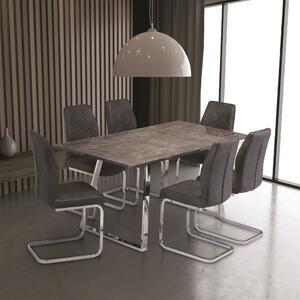 Paris Rectangular 6 Seater Dining Table Concrete Effect Glass Grey