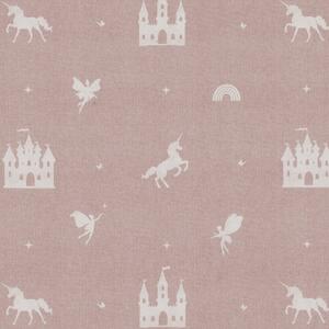 ANTE DECOR Castles and Unicorns Printed Cotton Fabric Pink