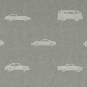 ANTE DECOR Vintage Cars Printed Cotton Fabric French Grey