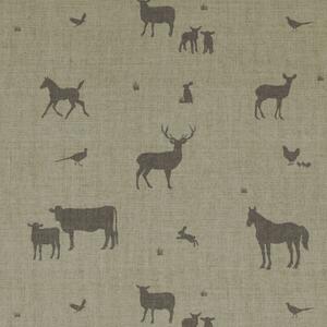 ANTE DECOR Country Animals Printed Cotton Fabric Linen Charcoal
