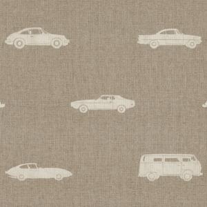 ANTE DECOR Vintage Cars Printed Cotton Fabric Beige Cream