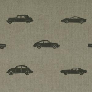 ANTE DECOR Vintage Cars Printed Cotton Fabric Linen Charcoal