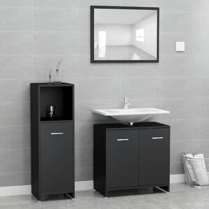 3 Piece Bathroom Furniture Set Black Engineered Wood