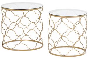 HOMCOM Nesting Tables Set of 2, Modern Stacking Side End Table with Tempered Glass Top, Metal Frame for Living Room Bedroom Office, Gold Tone