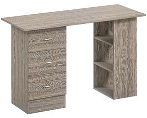 HOMCOM Computer Desk, Writing Table, PC Workstation with 3 Storage Shelves and Drawers, Silver Handle, for Home Office, Grey