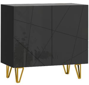 HOMCOM Modern Luxe High Gloss Sideboard, with Hairpin Legs - Black
