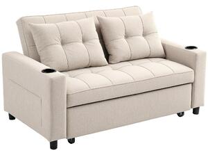 HOMCOM Two-Seater Pull-Out Sofa Bed - Beige