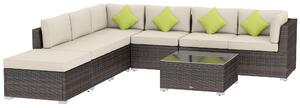 Outsunny 8pc Rattan Sofa Garden Furniture Aluminium Outdoor Patio Set Wicker Seater Table - Mixed Brown