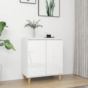 Sideboard&Solid Wood Legs High Gloss White 60x35x70cm Engineered Wood