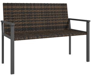 Outsunny 2 Seater Rattan Garden Bench, Outdoor Bench with Quick-Drying Cotton Padding, Wicker Garden Loveseat with Armrests, Steel Frame for Patio, Park, Mixed Brown
