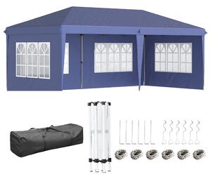 Outsunny 3 x 6m Heavy Duty Pop Up Gazebo, Party Tent Garden Marquee with Sidewalls and Carry Bag , Height Adjustable, Blue Aosom UK