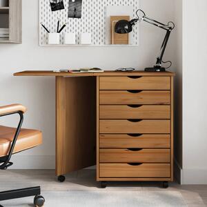 Rolling Cabinet with Desk MOSS Honey Brown Solid Wood Pine