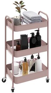 HOMCOM Three-Tier Steel Storage Trolley - Pink Aosom UK