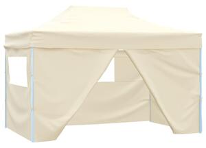 Foldable Tent Pop-Up with 4 Side Walls 3x4.5 m Cream White