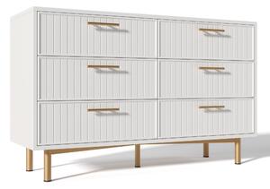 Modern Sideboard Cabinet for Living Room, 6-Drawer Chest with Metal Base and Decorative Handles, 120x40x75.5 cm, White
