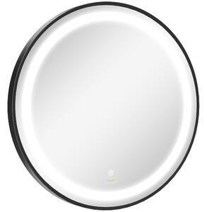 Kleankin Round LED Bathroom Mirror, Dimmable Lighted Wall-Mounted Mirror with 3 Temperature Colours, Memory Function, Hardwired
