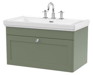 Classique Wall Mounted 1 Drawer Vanity Unit With Basin Satin Green