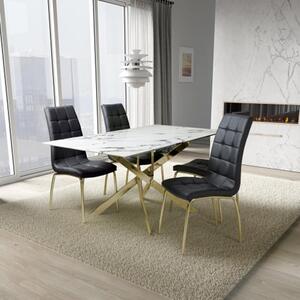 Avon Dining Table With Gold legs And 4 Justin Black Chairs