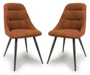 Calhoun Burnt Orange Linen Effect Fabric Dining Chairs In Pair