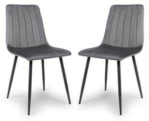 Leuven Grey Brushed Velvet Dining Chairs In Pair