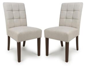 Mendoza Natural Fabric Dining Chairs With Walnut Legs In Pair