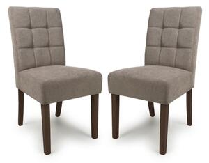 Mendoza Light Brown Fabric Dining Chairs With Walnut Legs In Pair