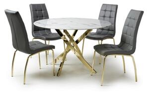 Avon Dining Table Round With Gold legs 4 Justin Grey Chairs