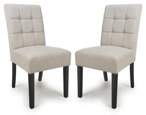 Mendoza Natural Fabric Dining Chairs With Black Legs In Pair