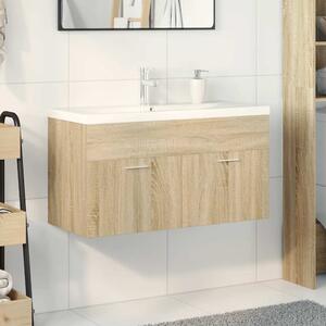 Breccia Wooden 90cm Vanity Unit With Faucet In Sonoma Oak