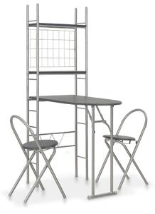 3 Piece Folding Dining Set with Storage Rack MDF and Steel Black