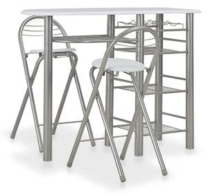 3 Piece Bar Set with Shelves Wood and Steel White