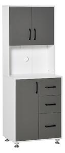 HOMCOM Modern Kitchen Cupboard with Storage Cabinets, 3 Drawers and Open Countertop for Living Room, Grey