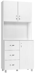 HOMCOM Freestanding Organising Kitchen Cabinet Cupboard with 2 cabinet, 3 drawers and 1 Open Space, Adjustable Height Storage Unit, White