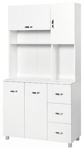 HOMCOM Freestanding Kitchen Storage Unit w/ Cupboard Cabinets Open Compartments Drawers Metal Handles Side Shelf Server Organisation Furniture White