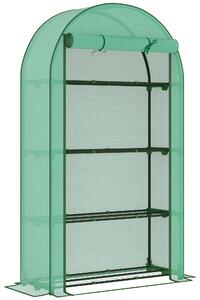 Outsunny 4 Tier Mini Greenhouse with Reinforced PE Cover, Portable Small Greenhouse with Roll-Up Door, 105 x 45 x 160cm, Green