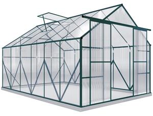 Outsunny Aluminium Greenhouse Polycarbonate Walk-in Garden Greenhouse Kit with Adjustable Roof Vent, Rain Gutter and Foundation, 8 x 12ft, Clear