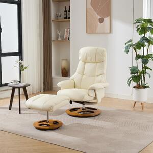 Upholstered Massage Recliner with Ottoman Footstool, 5 Points Massager, Swivel Armchair with Ergonomic Backrest, 88L x 80W x 106H cm, White Aosom.UK