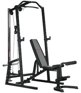 SPORTNOW Smith Machine & Cable Pulley System with Adjustable Weight Bench, Multifunction Home Gym Power Rack with Lat Pull Down System, Barbell Rack for Full Body Training, Black