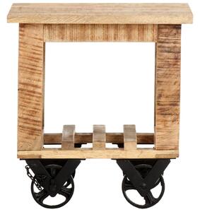 Side Table with Wheels 40x40x42 cm Rough Mango Wood