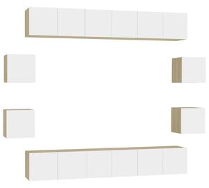 10 Piece TV Cabinet Set White and Sonoma Oak Engineered Wood